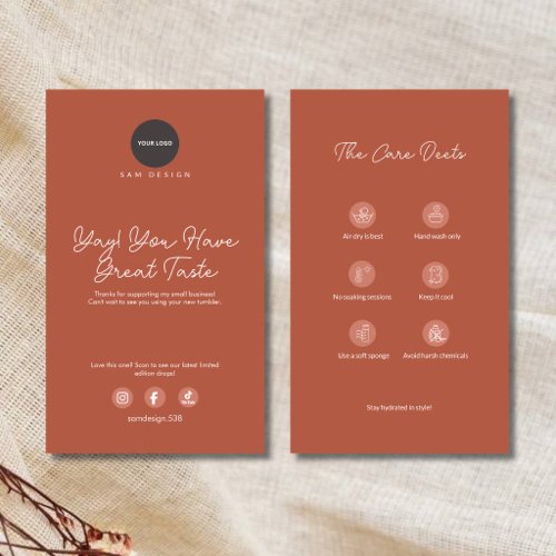 Terracotta Tumbler Care Card Logo Social Media