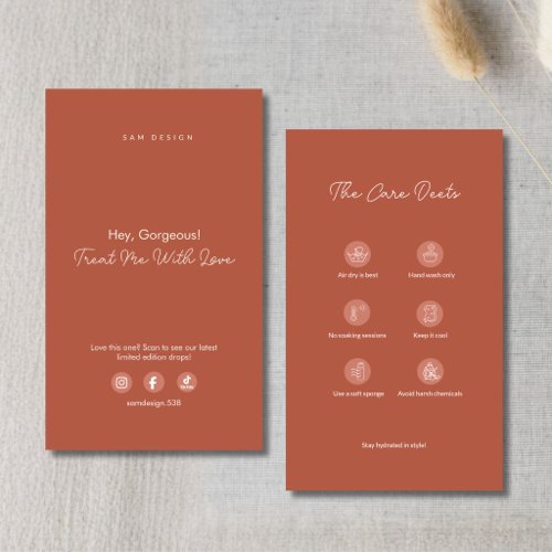 Terracotta Tumbler Care Card Minimalist