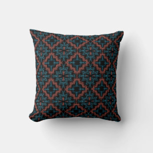 Terracotta Turquoise Black Squiggle Small Mosaics Throw Pillow