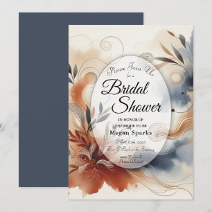 Terracotta Twilight and Navy Blooms Bridal Shower Invitation