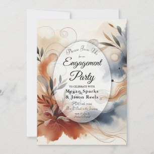 Terracotta Twilight and Navy Blooms Engagement Invitation