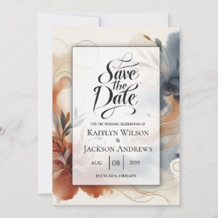  Terracotta Twilight and Navy Blooms Save the Date