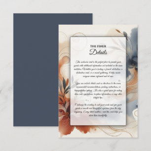 Terracotta Twilight and Navy Blooms Wedding Enclosure Card