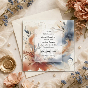 Terracotta Twilight and Navy Blooms Wedding Invitation