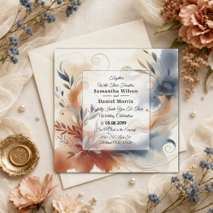 Terracotta Twilight and Navy Blooms Wedding Invitation