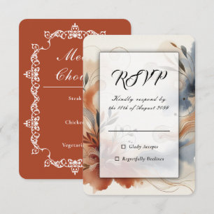 Terracotta Twilight and Navy Blooms Wedding RSVP Card