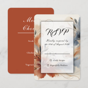 Terracotta Twilight and Navy Blooms Wedding RSVP Card