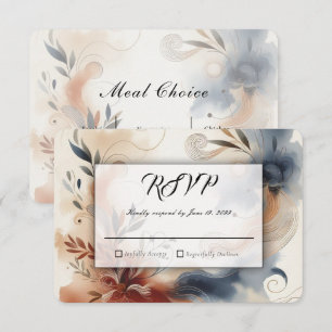 Terracotta Twilight and Navy Blooms Wedding RSVP Card