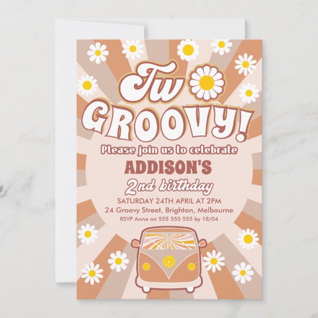 Terracotta Two Groovy Retro 2nd Birthday Invitation (Front)