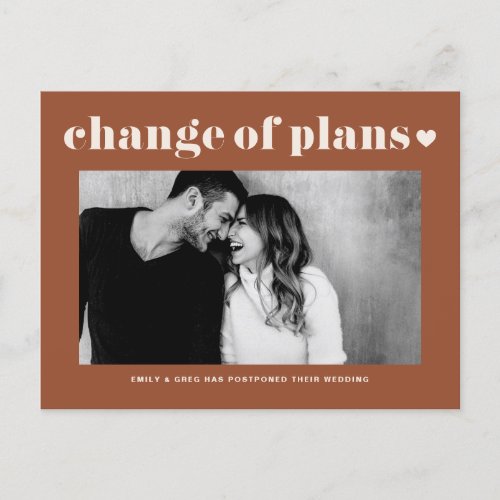 Terracotta Typography Change of Plans Wedding Announcement Postcard