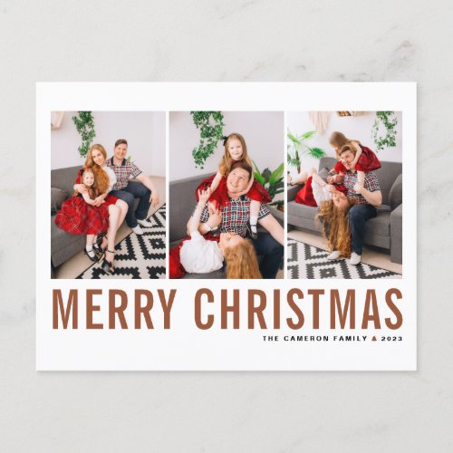 Terracotta Typography Christmas Photo Collage Postcard