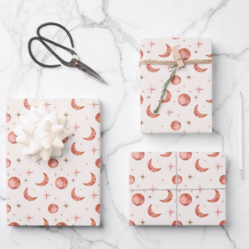 Terracotta Under The Moon and Stars Wrapping Paper Sheets