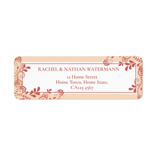 Terracotta Victorian Floral Lace Address Label (Front)