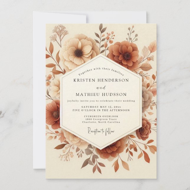 Terracotta Vintage Bloom Wedding Invitation (Front)