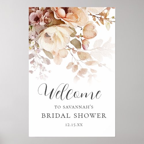 Terracotta Vintage Botanical Bridal Shower Welcome Poster