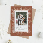 Terracotta Vintage Botanical Frame Merry Christmas Holiday Card<br><div class="desc">Merry Christmas! Send Christmas greetings with this vintage theme Christmas flat card. It features vintage line art of pinecones, pine needles and hollies with a terracotta background. Personalize by adding your photo, names, year and message. This vintage Christmas photo flat card is available in other colors. Matching items are available....</div>