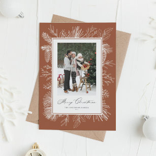 Terracotta Vintage Botanical Frame Merry Christmas Holiday Card