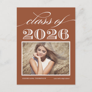 Terracotta Vintage Class of 2026 Photo Graduation Postcard