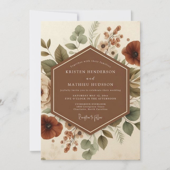 Terracotta Vintage Flora Wedding Invitation (Front)