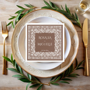 Terracotta vintage floral border wedding napkins