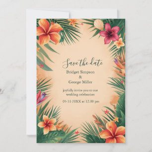 Terracotta Vintage Hawaii Tropical tropic Wedding Invitation