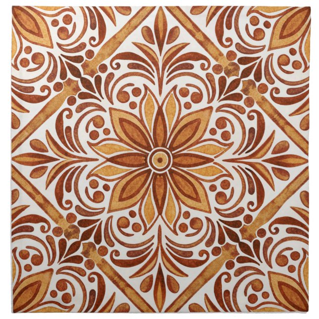 Terracotta vintage Mexican Talavera Cloth Napkin (Front)