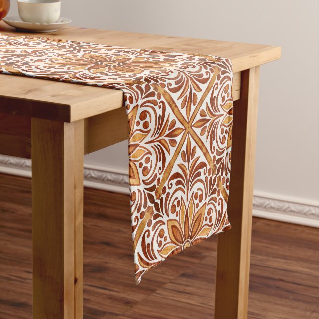 Terracotta vintage Mexican Talavera Short Table Runner (In Situ)