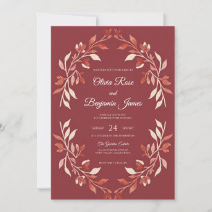 Terracotta Warm Cream Wreath Wedding Invitation