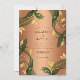 Terracotta Warm Gold Vine Wedding Invitation