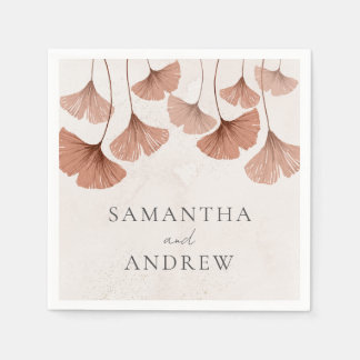 Terracotta Watercolor Botancial Ginkgo Wedding  Napkins