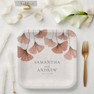 Terracotta Watercolor Botancial Ginkgo Wedding  Paper Plates