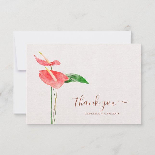 Terracotta Watercolor Botanical Boho Wedding Thank You Card (Front)