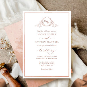 Terracotta Watercolor Elegant Monogram Wedding Invitation
