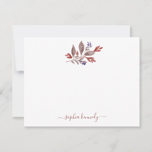 Terracotta Watercolor Fall Leaves Personalized   Note Card (Front)