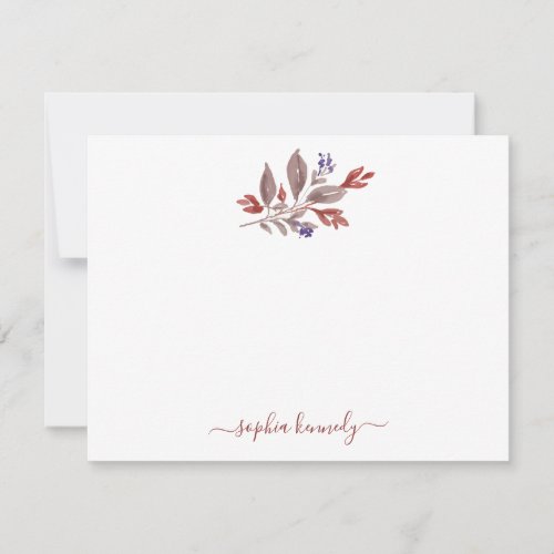 Terracotta Watercolor Fall Leaves Personalized   Note Card