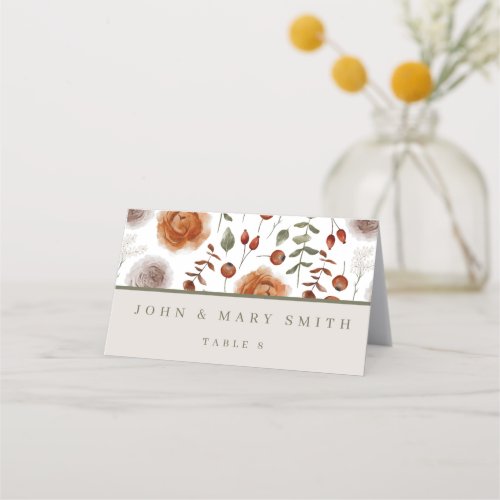 Terracotta Watercolor Floral Wedding Place Cards