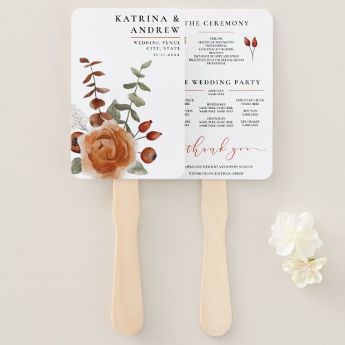 Terracotta Watercolor Floral Wedding Program Fans 