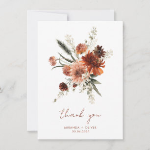Terracotta Watercolor Floral Wedding Thank You Card