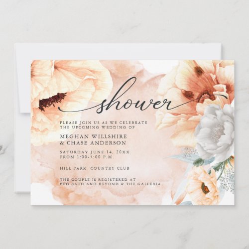 Terracotta Watercolor Flowers Bridal Shower Invitation