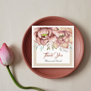 Terracotta Watercolor Flowers Floral Beige Wedding Napkins by weddings_ at Zazzle