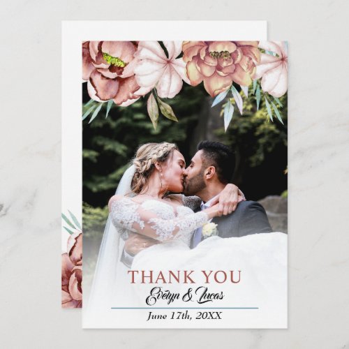 Terracotta watercolor flowers floral fall wedding thank you card