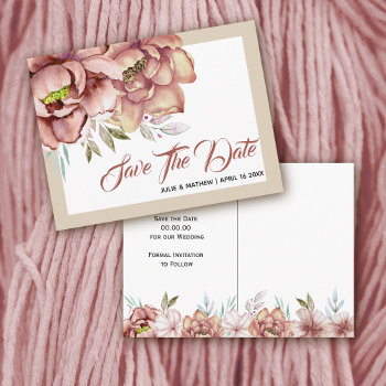 Terracotta Watercolor Flowers Floral Save The Date Postcard by weddings_ at Zazzle
