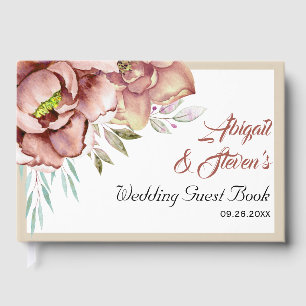 Terracotta watercolor flowers floral wedding guest book