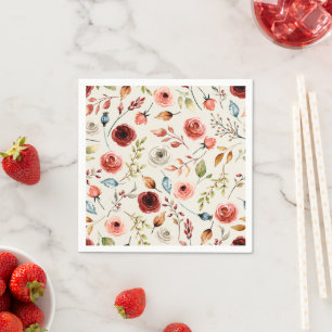 Terracotta Watercolor Flowers Pattern  Napkins