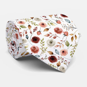 Terracotta Watercolor Flowers Pattern Neck Tie