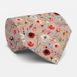 Terracotta Watercolor Flowers Pattern Neck Tie