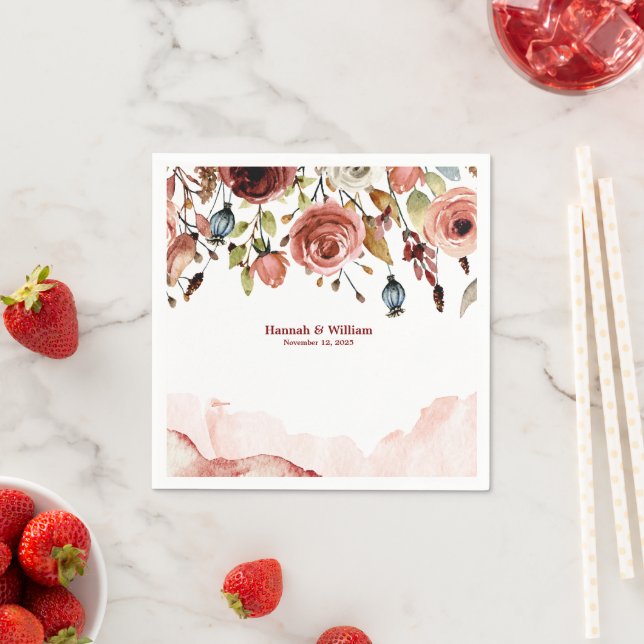Terracotta Watercolor Flowers Wedding  Napkins (Insitu)