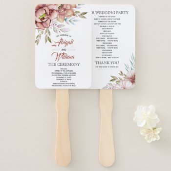 Terracotta Watercolor Flowers Wedding Program Hand Fan by weddings_ at Zazzle