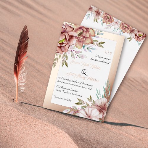 Terracotta watercolor flowers wedding rose gold fo foil invitation