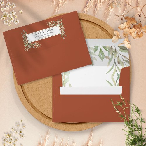 Terracotta Watercolor Greenery Return Address Envelope